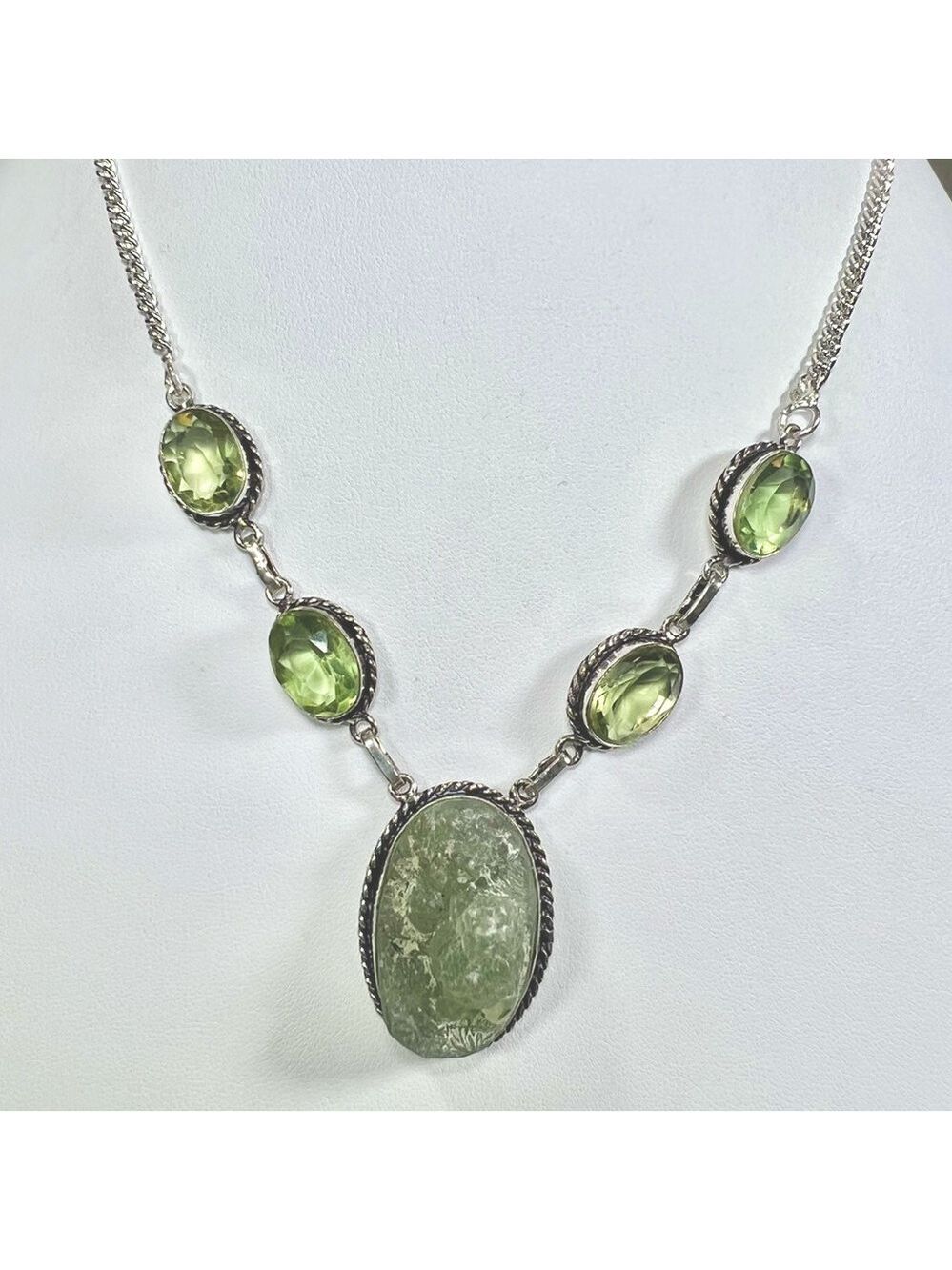 Rough Prehnite 925 Gemstone Necklace ONLY